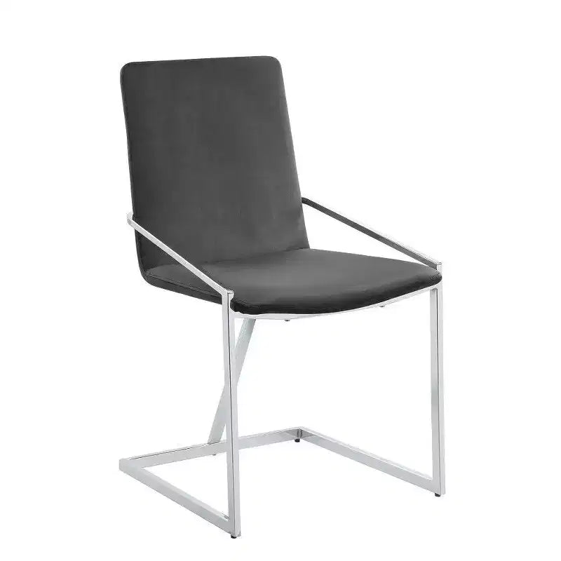 Royal Hampton 23 Inch Side Dining Chair Set of 2, Gray Velvet, Modern Chrome Metal Base