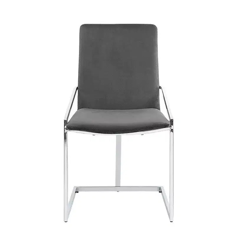 Royal Hampton 23 Inch Side Dining Chair Set of 2, Gray Velvet, Modern Chrome Metal Base