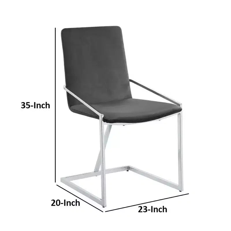 Royal Hampton 23 Inch Side Dining Chair Set of 2, Gray Velvet, Modern Chrome Metal Base