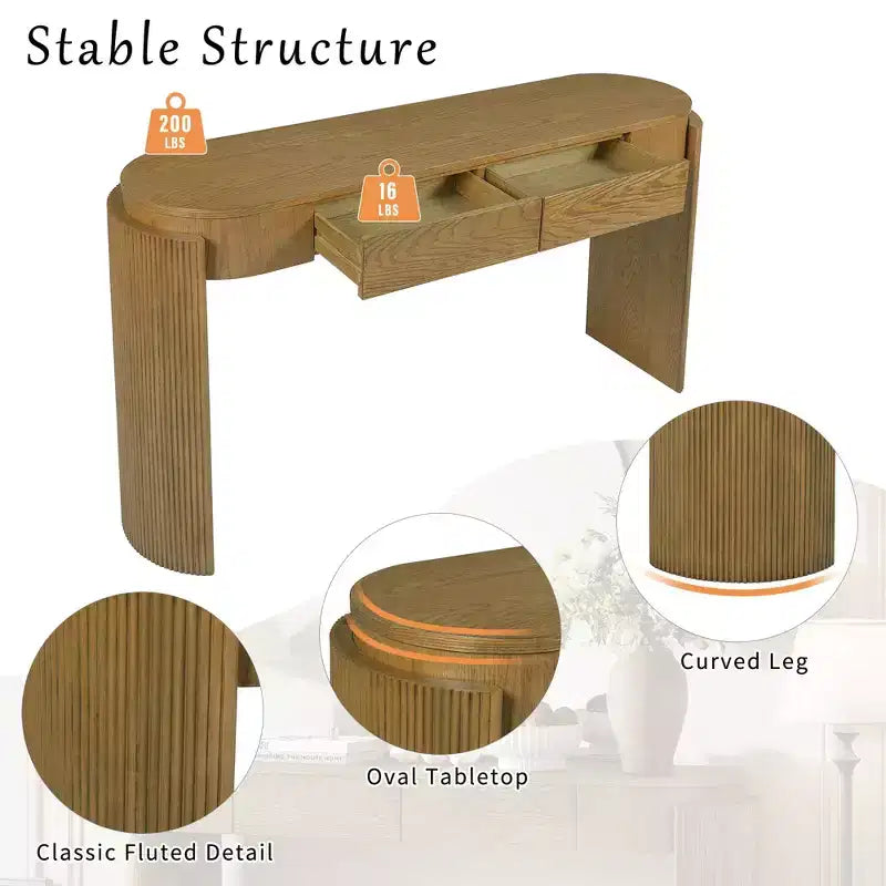 Okak Rustic Wood Grain Console Table with Oval Top & Fluted Legs,Storage Entryway Table Foyer Tables for Entryway,Hallway,Living Room