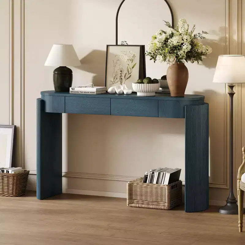 Okak Rustic Wood Grain Console Table with Oval Top & Fluted Legs,Storage Entryway Table Foyer Tables for Entryway,Hallway,Living Room