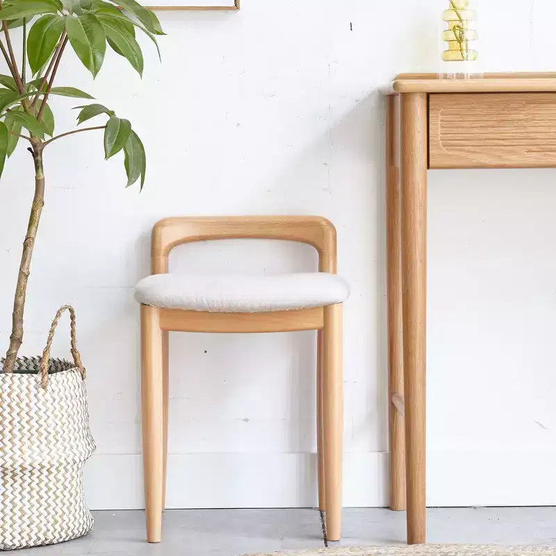 GDFStudio Kade Modern Oak Wood Upholstered Make-Up Stool