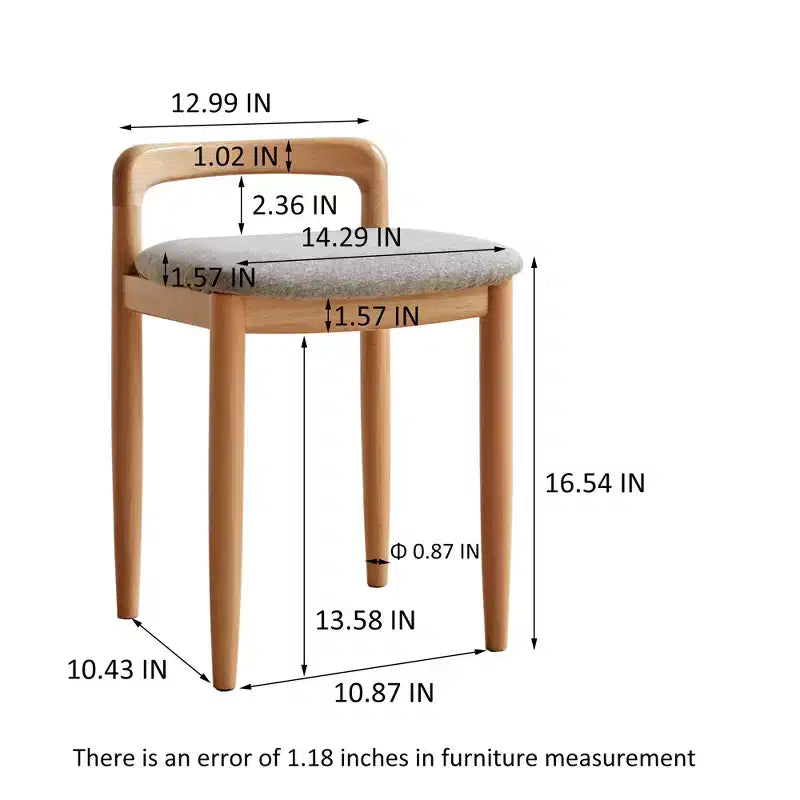 GDFStudio Kade Modern Oak Wood Upholstered Make-Up Stool