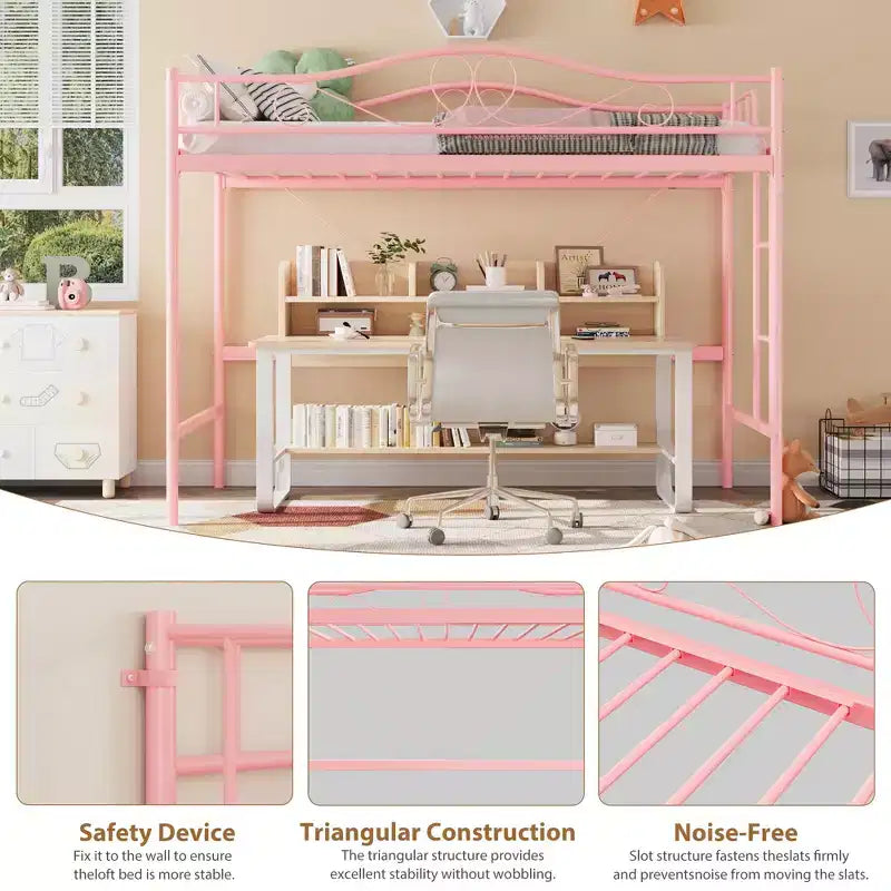 Heavy Duty Twin Loft Bed, 400 Lbs Capacity Metal Frame with Ladder & Guardrail, Space-Saving Design, No Box Spring Needed, Noise-Free, Easy Assembly