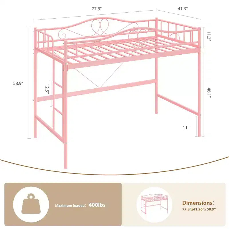 Heavy Duty Twin Loft Bed, 400 Lbs Capacity Metal Frame with Ladder & Guardrail, Space-Saving Design, No Box Spring Needed, Noise-Free, Easy Assembly