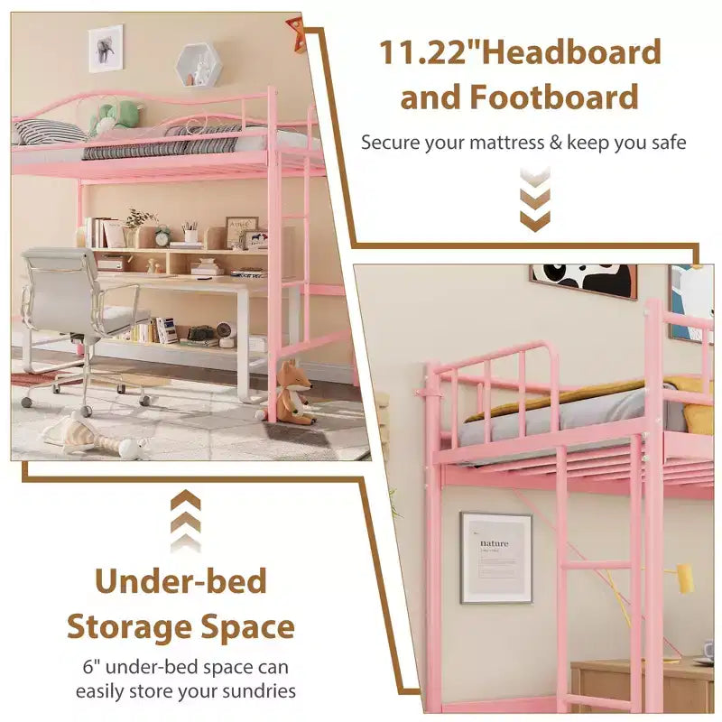 Heavy Duty Twin Loft Bed, 400 Lbs Capacity Metal Frame with Ladder & Guardrail, Space-Saving Design, No Box Spring Needed, Noise-Free, Easy Assembly
