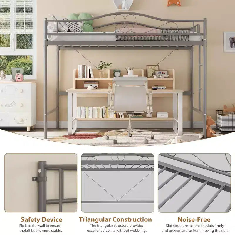 Heavy Duty Twin Loft Bed, 400 Lbs Capacity Metal Frame with Ladder & Guardrail, Space-Saving Design, No Box Spring Needed, Noise-Free, Easy Assembly