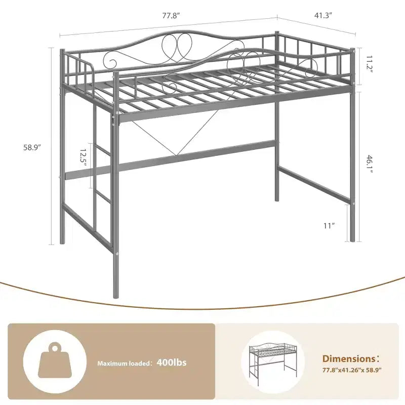 Heavy Duty Twin Loft Bed, 400 Lbs Capacity Metal Frame with Ladder & Guardrail, Space-Saving Design, No Box Spring Needed, Noise-Free, Easy Assembly