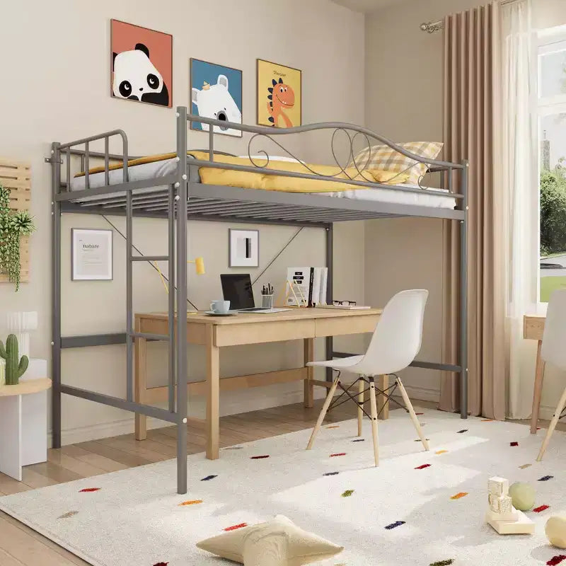 Heavy Duty Twin Loft Bed, 400 Lbs Capacity Metal Frame with Ladder & Guardrail, Space-Saving Design, No Box Spring Needed, Noise-Free, Easy Assembly