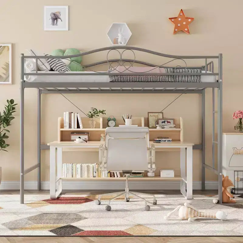 Heavy Duty Twin Loft Bed, 400 Lbs Capacity Metal Frame with Ladder & Guardrail, Space-Saving Design, No Box Spring Needed, Noise-Free, Easy Assembly