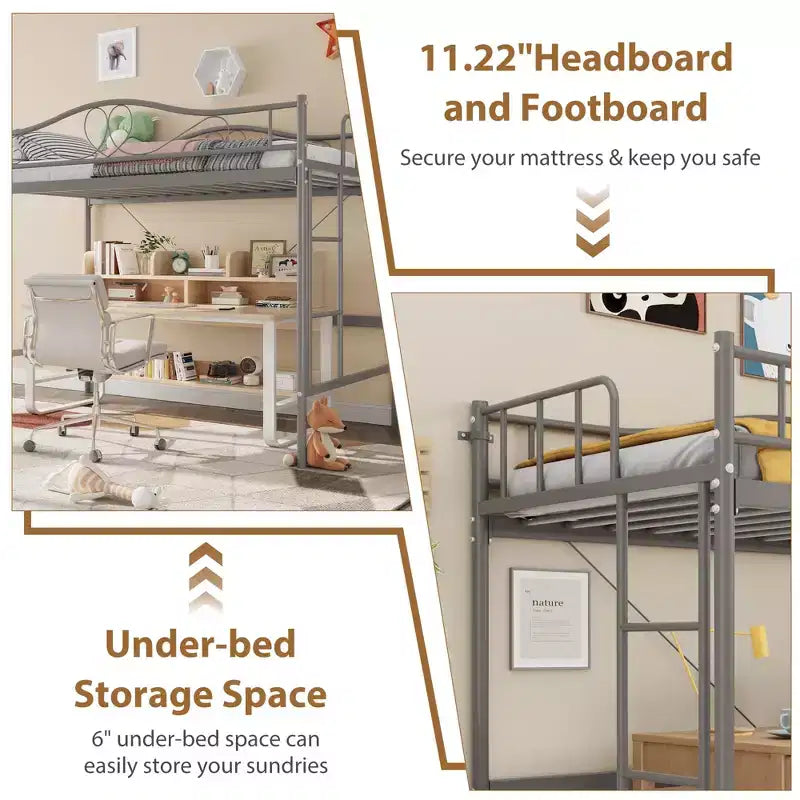Heavy Duty Twin Loft Bed, 400 Lbs Capacity Metal Frame with Ladder & Guardrail, Space-Saving Design, No Box Spring Needed, Noise-Free, Easy Assembly