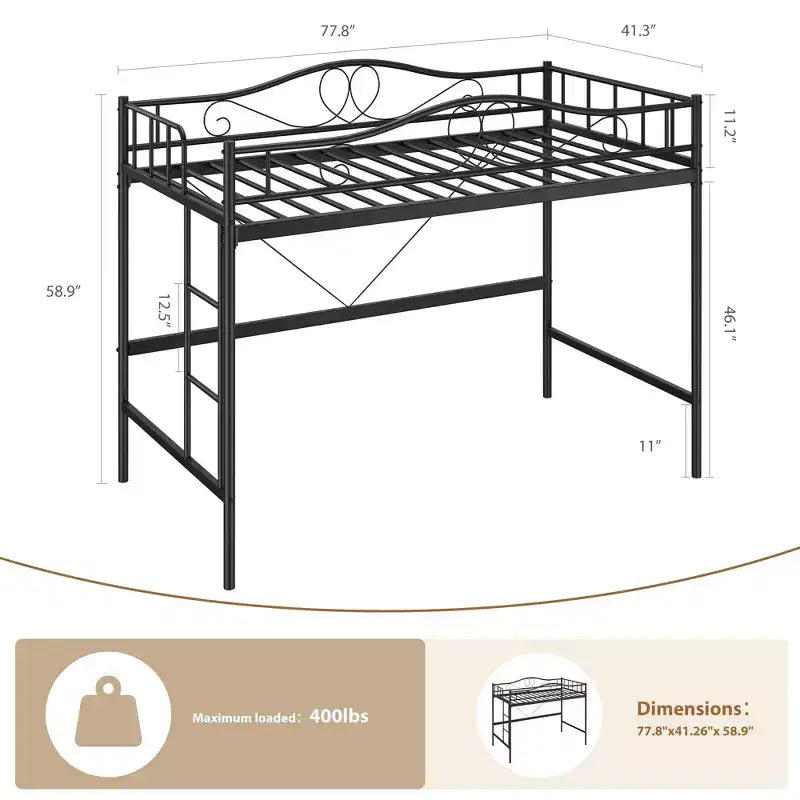 Heavy Duty Twin Loft Bed, 400 Lbs Capacity Metal Frame with Ladder & Guardrail, Space-Saving Design, No Box Spring Needed, Noise-Free, Easy Assembly
