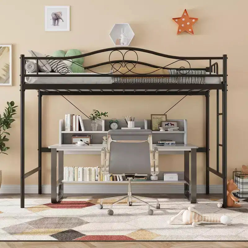 Heavy Duty Twin Loft Bed, 400 Lbs Capacity Metal Frame with Ladder & Guardrail, Space-Saving Design, No Box Spring Needed, Noise-Free, Easy Assembly