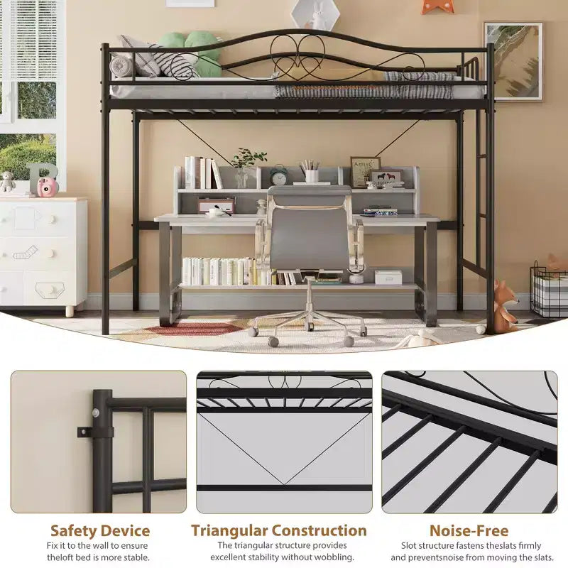 Heavy Duty Twin Loft Bed, 400 Lbs Capacity Metal Frame with Ladder & Guardrail, Space-Saving Design, No Box Spring Needed, Noise-Free, Easy Assembly