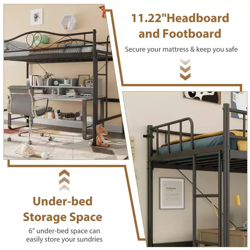 Heavy Duty Twin Loft Bed, 400 Lbs Capacity Metal Frame with Ladder & Guardrail, Space-Saving Design, No Box Spring Needed, Noise-Free, Easy Assembly
