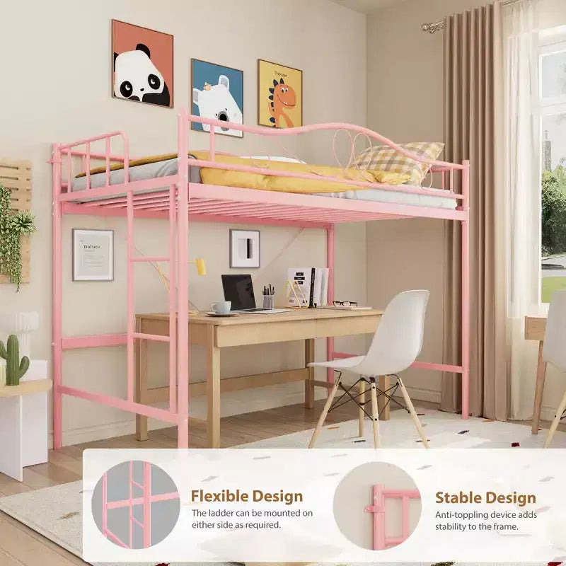 Heavy Duty Twin Loft Bed, 400 Lbs Capacity Metal Frame with Ladder & Guardrail, Space-Saving Design, No Box Spring Needed, Noise-Free, Easy Assembly