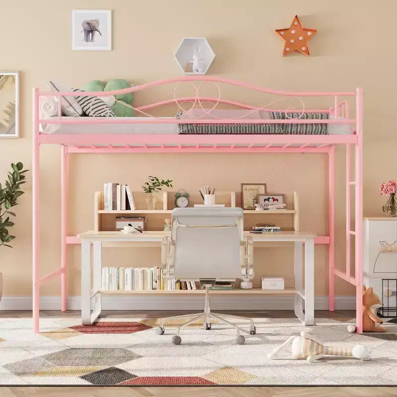 Heavy Duty Twin Loft Bed, 400 Lbs Capacity Metal Frame with Ladder & Guardrail, Space-Saving Design, No Box Spring Needed, Noise-Free, Easy Assembly