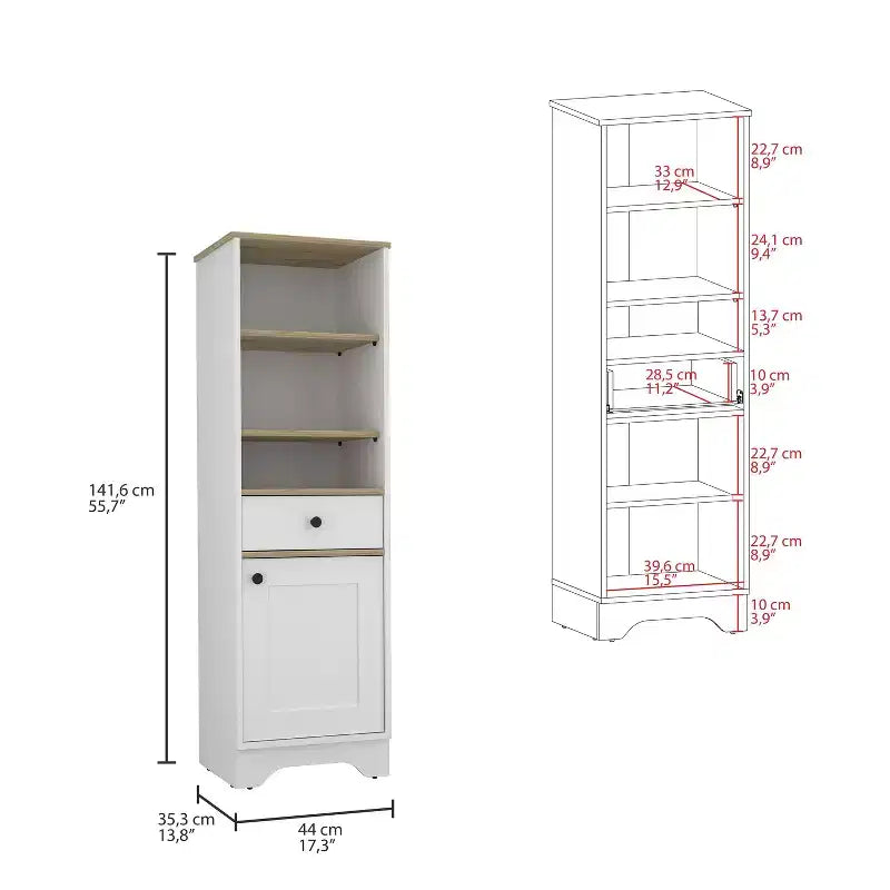Okak 56 Inch Tall Bathroom Storage Cabinet, Slim Storage Cabinet with 2 Open Shelves and 1 Drawer