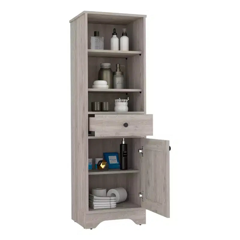 Okak 56 Inch Tall Bathroom Storage Cabinet, Slim Storage Cabinet with 2 Open Shelves and 1 Drawer