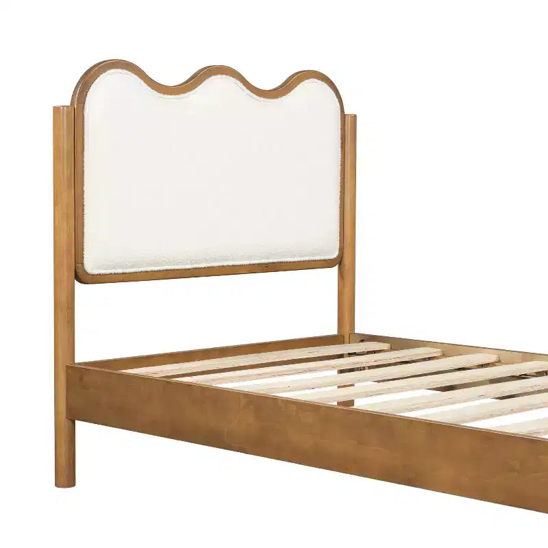 Christopher Knight Home Nysa Modern Bed Frame with Boucle Upholstered Wavy Headboard