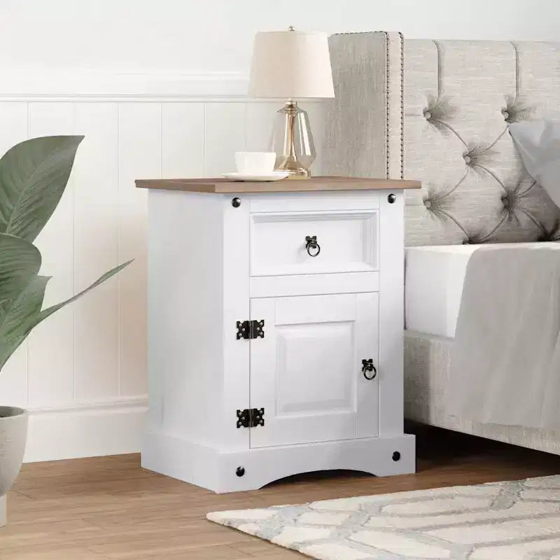 Bedside Cabinet White body and brown top Solid pine wood