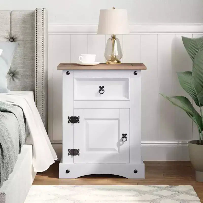 Bedside Cabinet White body and brown top Solid pine wood