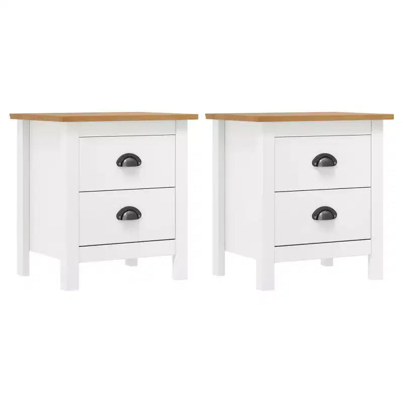 Bedside Cabinet Set of 2 White and Honey Brown Solid Pine Wood