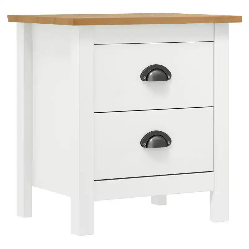 Bedside Cabinet Set of 2 White and Honey Brown Solid Pine Wood