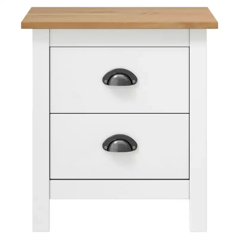 Bedside Cabinet Set of 2 White and Honey Brown Solid Pine Wood