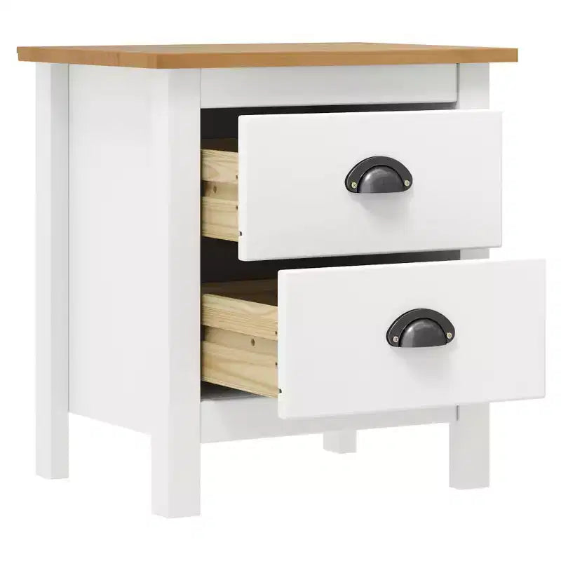 Bedside Cabinet Set of 2 White and Honey Brown Solid Pine Wood