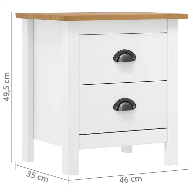 Bedside Cabinet Set of 2 White and Honey Brown Solid Pine Wood
