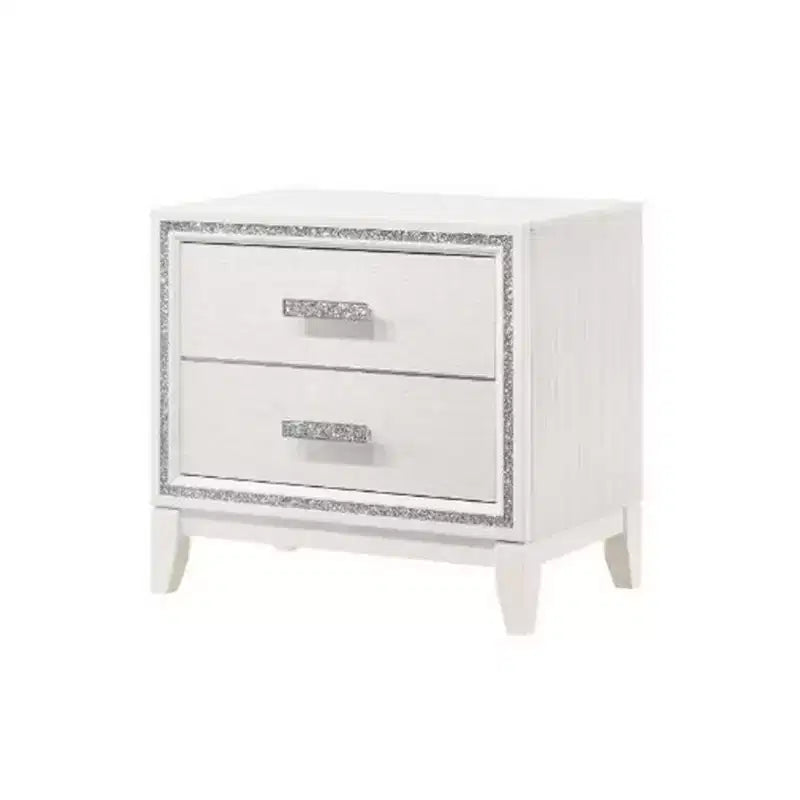 Royal Hampton Nightstand with 2 Drawers and Shimmer Accent Trim, White