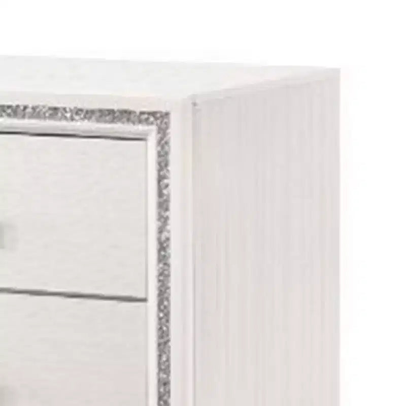 Royal Hampton Nightstand with 2 Drawers and Shimmer Accent Trim, White