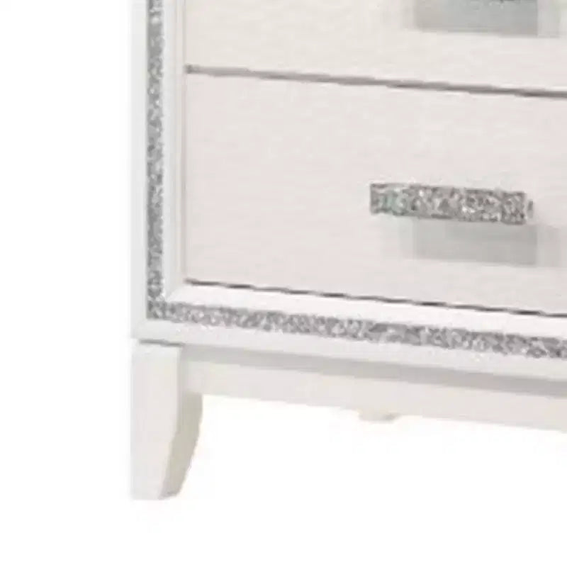 Royal Hampton Nightstand with 2 Drawers and Shimmer Accent Trim, White