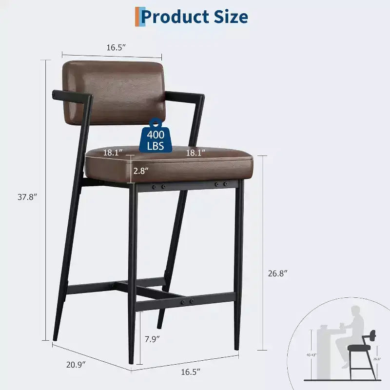 Tall Bar Stools Set of 2, Upholstered Counter Height Bar Stools with Thick Cushion, Thickened Metal Legs, Backrest and Footrest, for Home