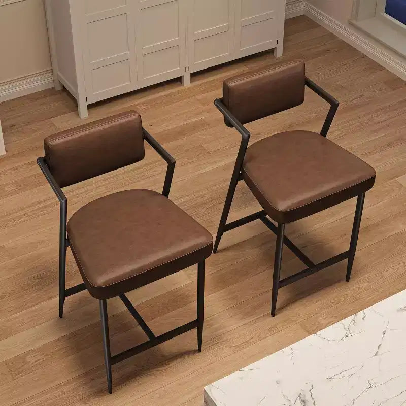 Tall Bar Stools Set of 2, Upholstered Counter Height Bar Stools with Thick Cushion, Thickened Metal Legs, Backrest and Footrest, for Home