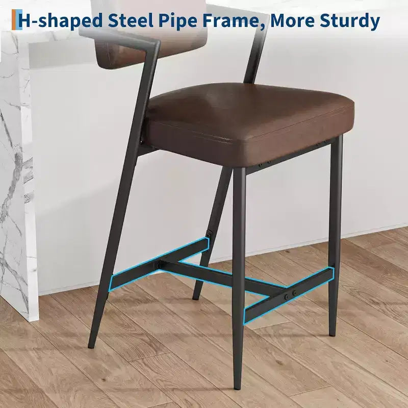Tall Bar Stools Set of 2, Upholstered Counter Height Bar Stools with Thick Cushion, Thickened Metal Legs, Backrest and Footrest, for Home
