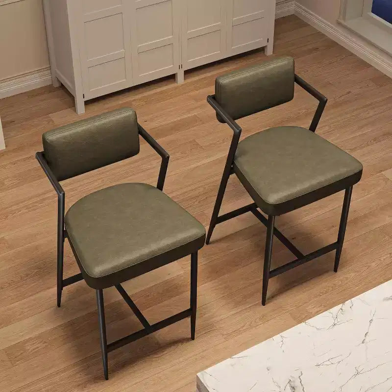 Tall Bar Stools Set of 2, Upholstered Counter Height Bar Stools with Thick Cushion, Thickened Metal Legs, Backrest and Footrest, for Home