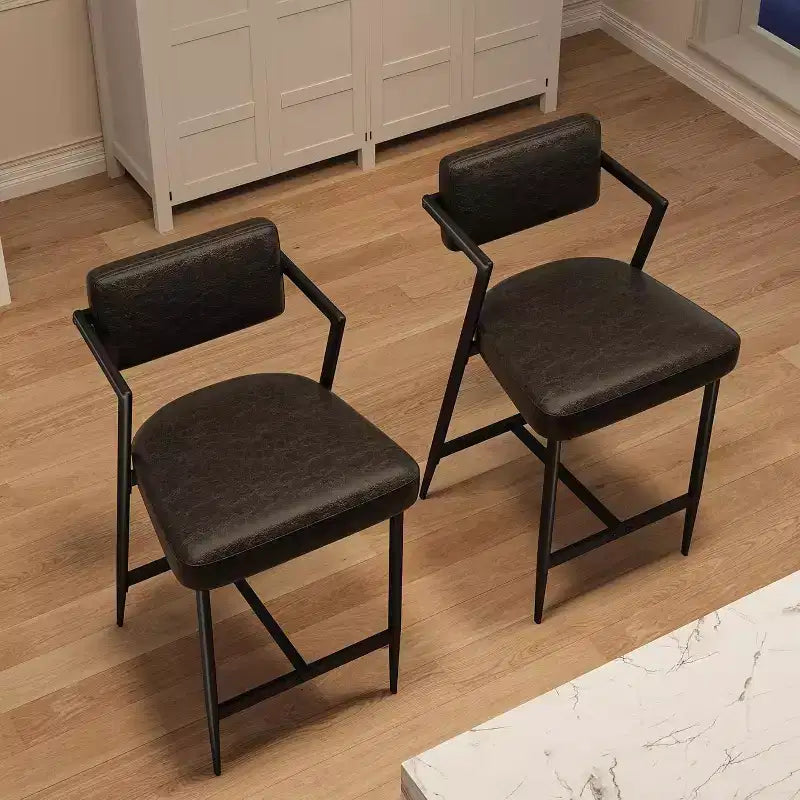Tall Bar Stools Set of 2, Upholstered Counter Height Bar Stools with Thick Cushion, Thickened Metal Legs, Backrest and Footrest, for Home