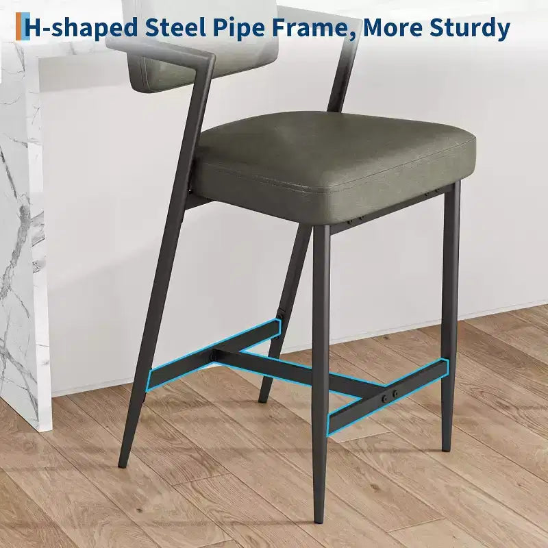 Tall Bar Stools Set of 2, Upholstered Counter Height Bar Stools with Thick Cushion, Thickened Metal Legs, Backrest and Footrest, for Home