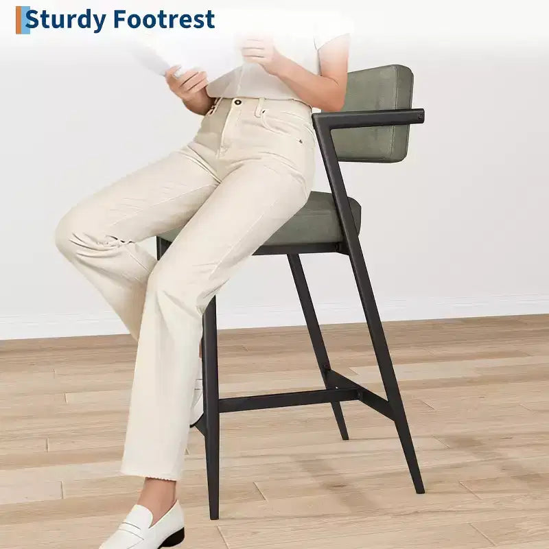 Tall Bar Stools Set of 2, Upholstered Counter Height Bar Stools with Thick Cushion, Thickened Metal Legs, Backrest and Footrest, for Home