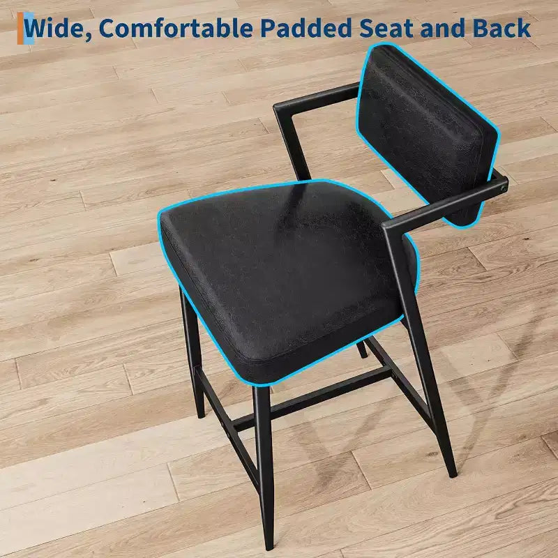 Tall Bar Stools Set of 2, Upholstered Counter Height Bar Stools with Thick Cushion, Thickened Metal Legs, Backrest and Footrest, for Home