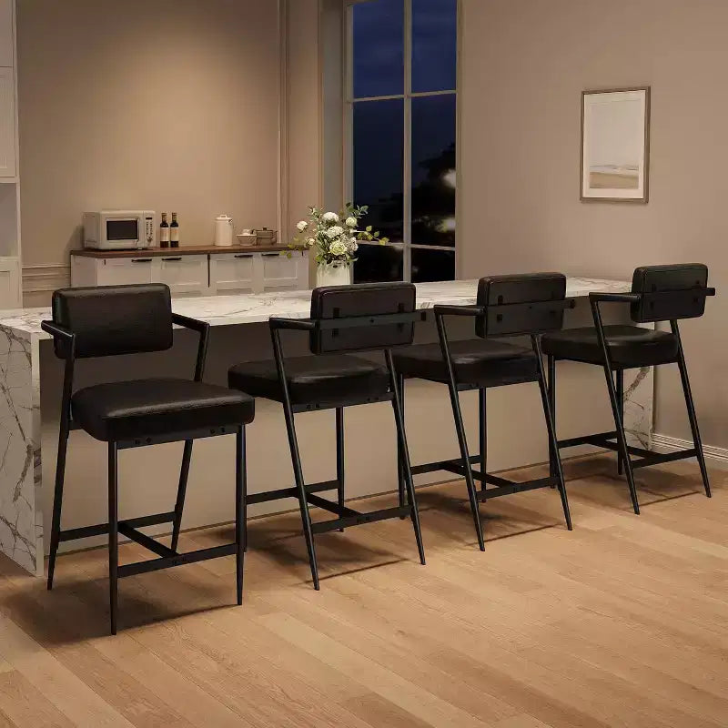 Tall Bar Stools Set of 2, Upholstered Counter Height Bar Stools with Thick Cushion, Thickened Metal Legs, Backrest and Footrest, for Home