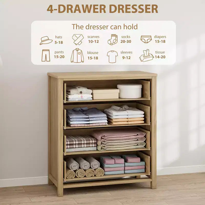 Rattan Dresser with Drawers, Natural Storage Cabinet & Chest Organizer for Bedroom and Living Room