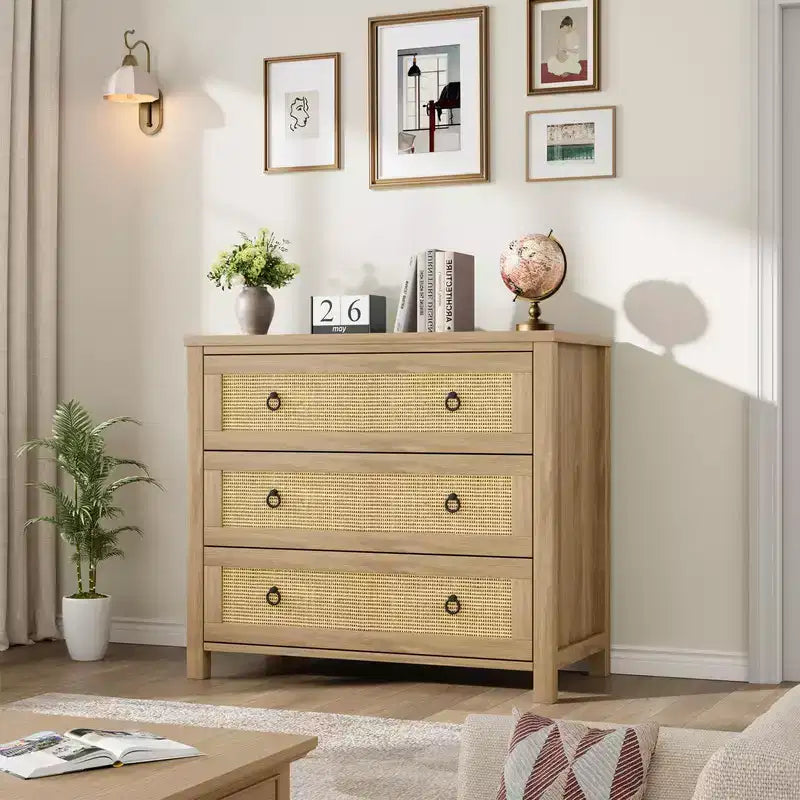 Rattan Dresser with Drawers, Natural Storage Cabinet & Chest Organizer for Bedroom and Living Room
