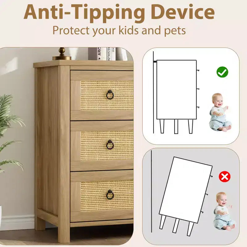 Rattan Dresser with Drawers, Natural Storage Cabinet & Chest Organizer for Bedroom and Living Room
