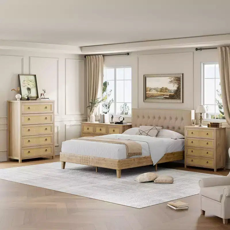 Rattan Dresser with Drawers, Natural Storage Cabinet & Chest Organizer for Bedroom and Living Room