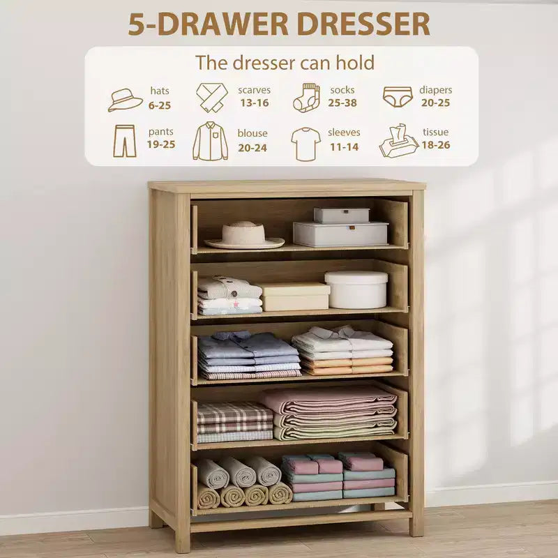 Rattan Dresser with Drawers, Natural Storage Cabinet & Chest Organizer for Bedroom and Living Room
