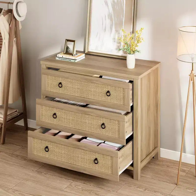 Rattan Dresser with Drawers, Natural Storage Cabinet & Chest Organizer for Bedroom and Living Room