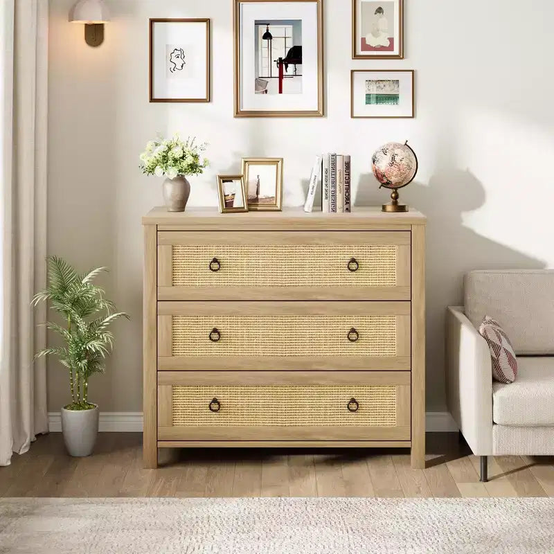 Rattan Dresser with Drawers, Natural Storage Cabinet & Chest Organizer for Bedroom and Living Room